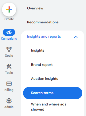 search terms report
